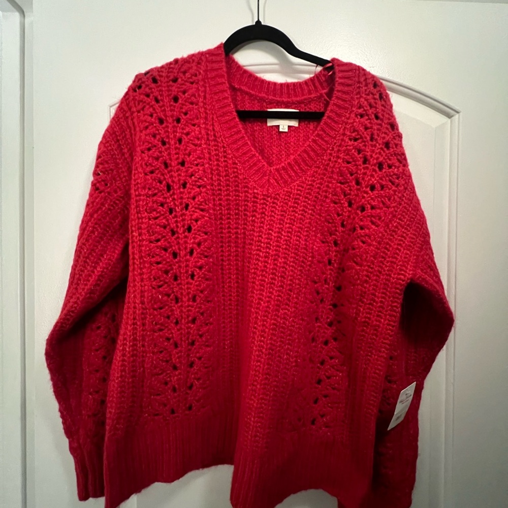 NEW Women's lucky brand Red V-Neck Sweater